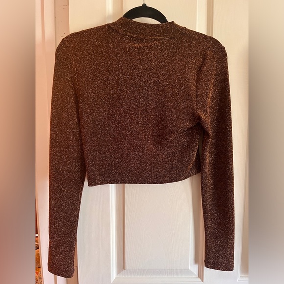 American Apparel Metallic Sparkle Glitter Mock Neck Turtleneck Long Sleeve Crop - Picture 4 of 4